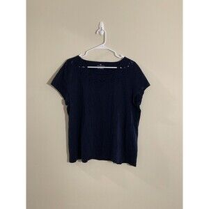 Talbots Cap Short Sleeve Navy Blue Lace Neckline Size XL